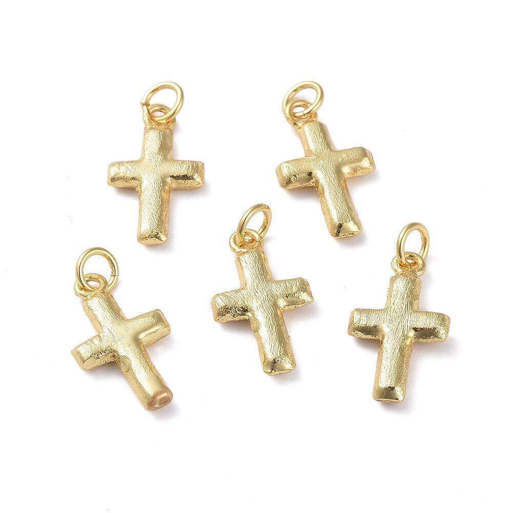 4875 10 pcs Golden Color Religious Cross Theme Brass Charms Jesus Christ